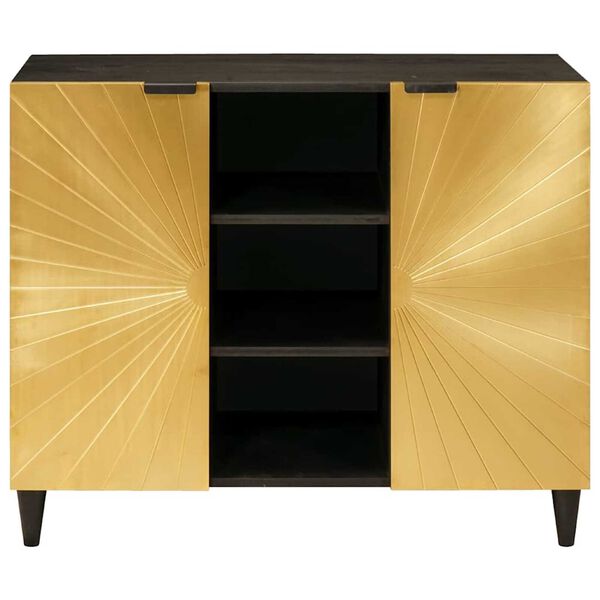 vidaXL Side Cabinet Black and Gold 90 x 33.5 x 75 cm Solid Mango Wood
