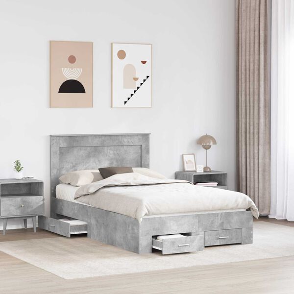 vidaXL Bed Frame Concrete Grey 120 x 200 cm Engineered Wood
