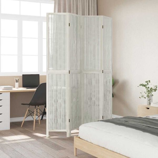 vidaXL Room Divider 4 Panels White Solid Wood Paulownia