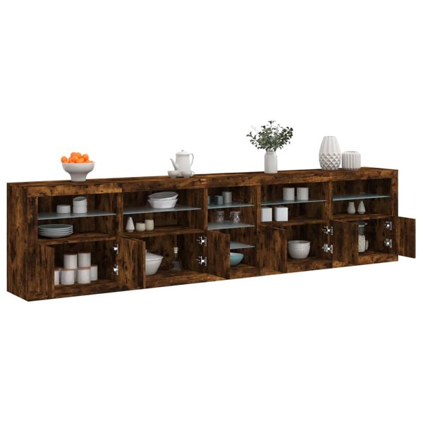 vidaXL Sideboard with LED Lights Smoked Oak 283x37x67 cm