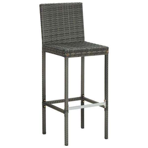 vidaXL Garden Bar Stools with Cushions 4 pcs Grey Poly Rattan
