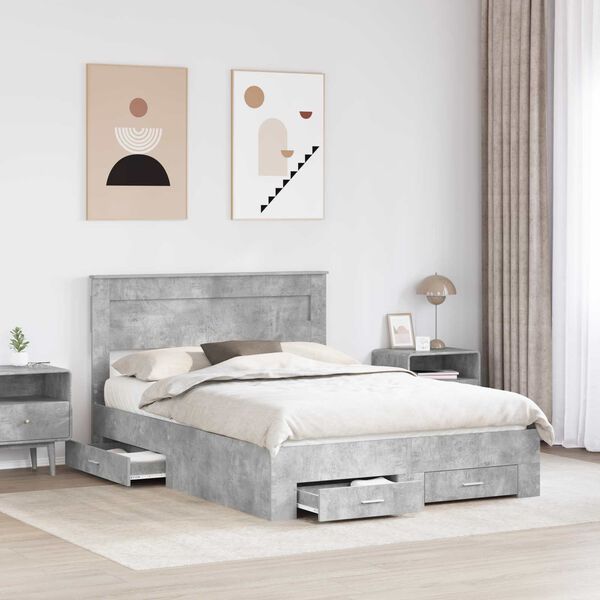 vidaXL Bed Frame Concrete Grey 140 x 190 cm Engineered Wood