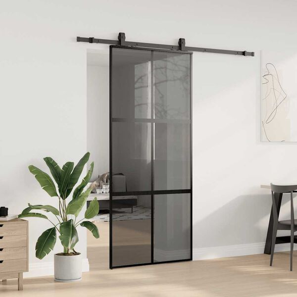 vidaXL Sliding Door with Hardware Set Black 90x205 cm Tempered Glass