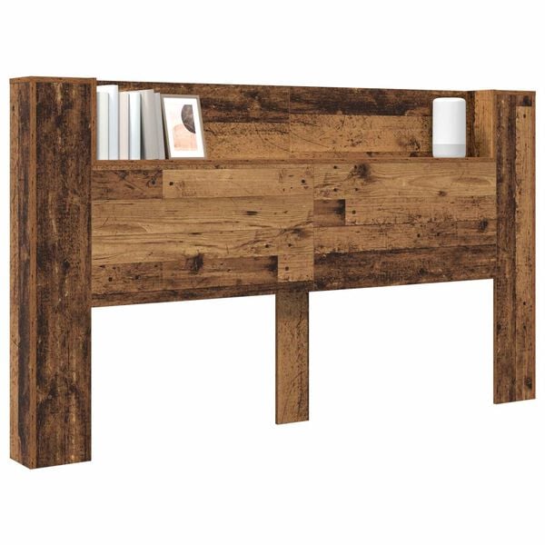 vidaXL Headboard Cabinet with LED Old Wood 180 x 16.5 x 103.5 cm