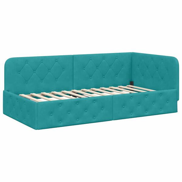 vidaXL Corner Bed Frame with Headboard Turquoise 90 x 200 cm Velvet