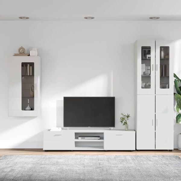 vidaXL TV Cabinet Set with Drawer FLORIN White Engineered Wood