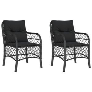 vidaXL Garden Chairs with Cushions 2 pcs Black Poly Rattan