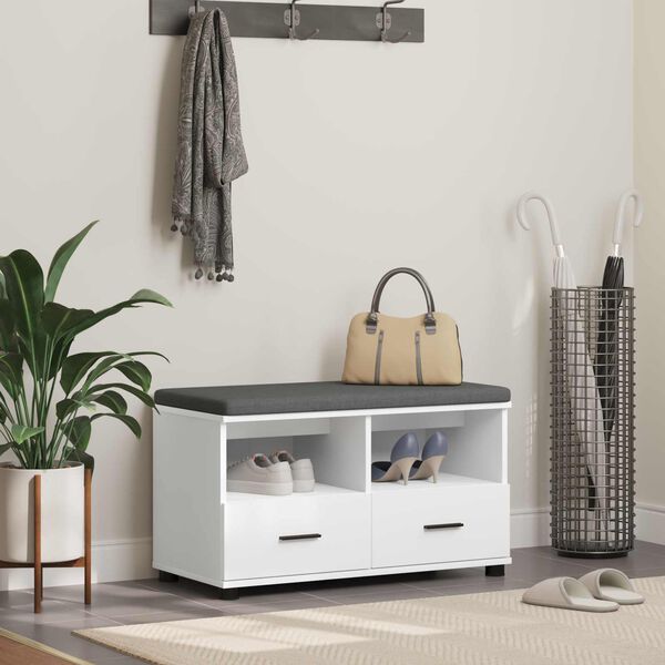 vidaXL Hall Bench with Cushion with Drawer White 80 x 38 x 46 cm