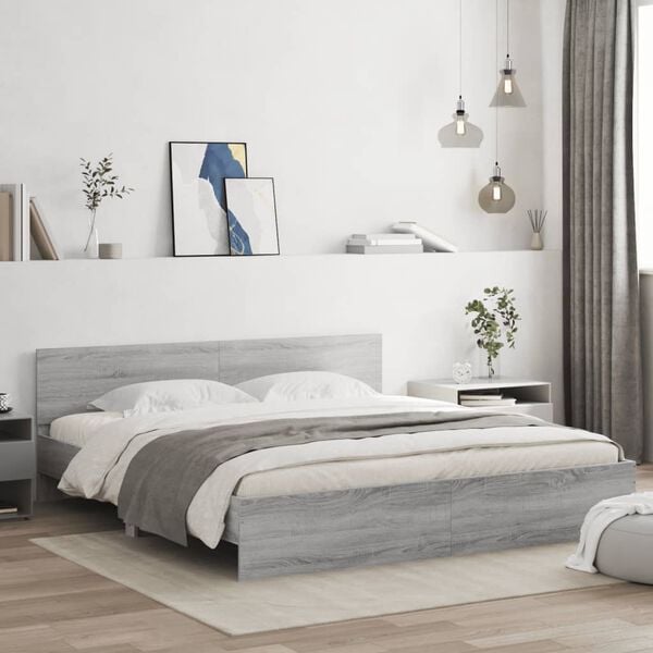 vidaXL Bed Frame without Mattress Grey Sonoma 180x200 cm Super King