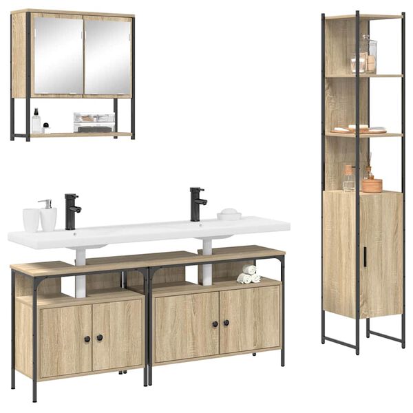 vidaXL Bathroom Furniture Set 4 pcs Sonoma Oak Engineered Wood