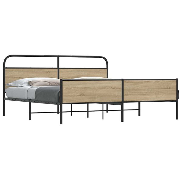 vidaXL Metal Bed Frame without Mattress Smoked Oak 193x203 cm