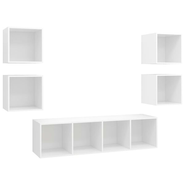 vidaXL 5 Piece TV Cabinet Set White Engineered Wood