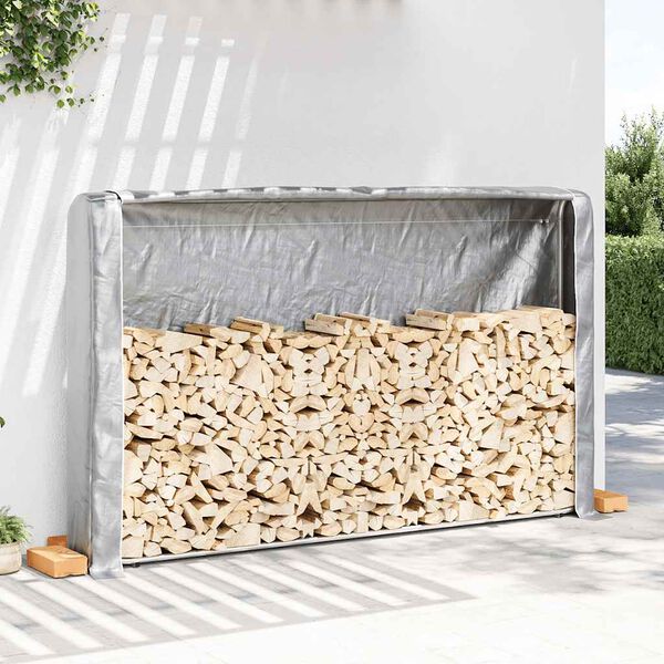 vidaXL Firewood Rack with Rain Cover 250x25x150 cm Galvanised steel