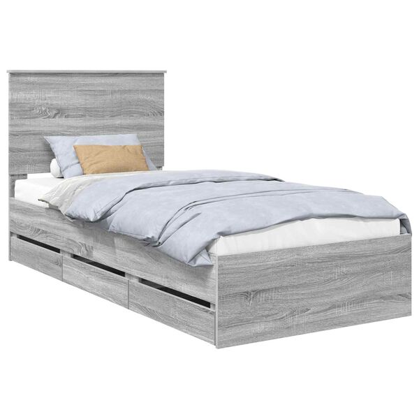 vidaXL Bed Frame with Drawer Grey Sonoma 90 x 200 cm Engineer Wood