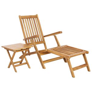 vidaXL Folding Deck Chair with Table Natural Solid Teak Wood