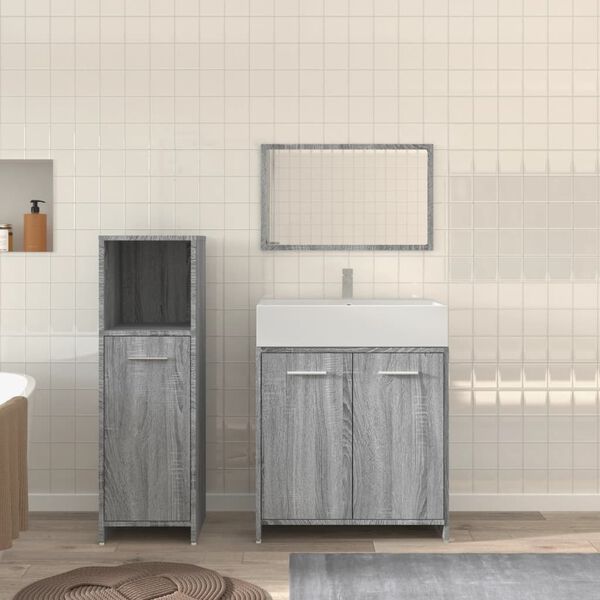vidaXL 3 Piece Bathroom Furniture Set Grey Sonoma Engineered Wood