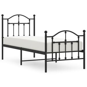 vidaXL Metal Bed Frame without Mattress with Footboard Black 75x190cm
