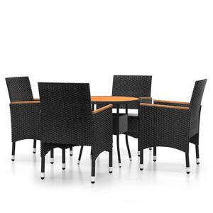 vidaXL 5 Piece Garden Bistro Set Poly Rattan and Solid Wood Black