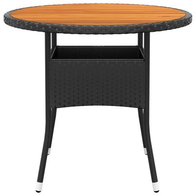 vidaXL Garden Table Ø80x75 cm Acacia Wood and Poly Rattan Black