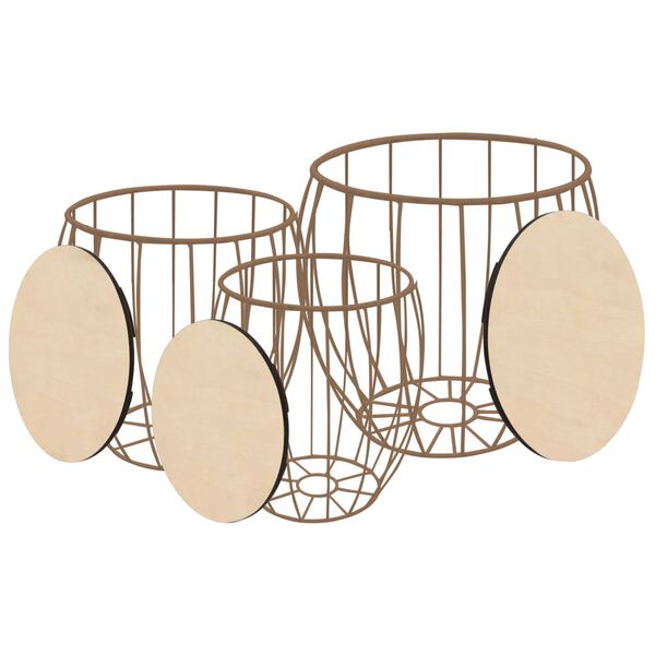 vidaXL Coffee Table Set 3 Pieces Poplar Plywood Iron