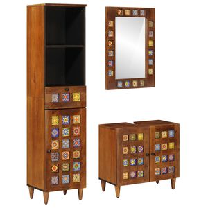 vidaXL Bathroom Furniture Set with Shelf 3 pcs Walnut Solid Mango Wood