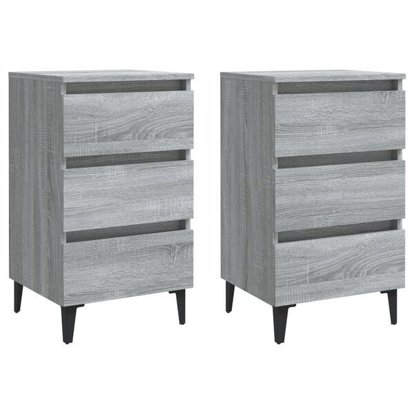 vidaXL Bed Cabinets with Metal Legs 2 pcs Grey Sonoma 40x35x69 cm