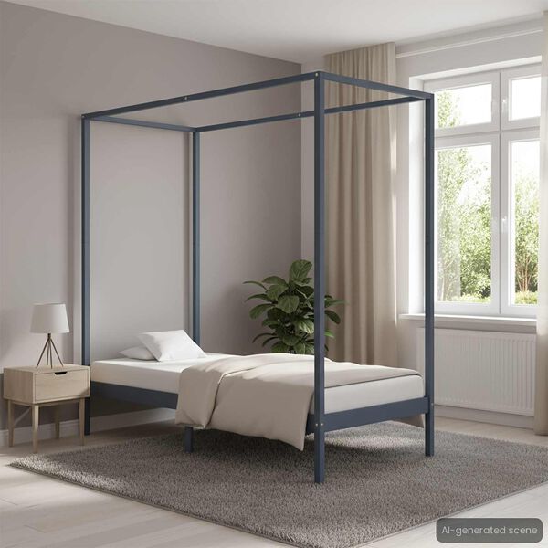 vidaXL Canopy Bed Frame without Mattress Grey Solid Wood 100x200 cm