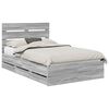 vidaXL Bed Frame with Drawer Grey Sonoma 120 x 190 cm Engineer Wood
