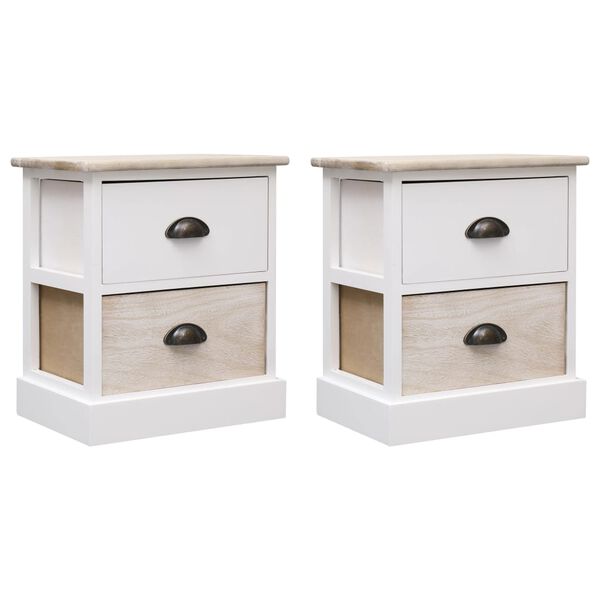 vidaXL Nightstands 2 pcs White and Natural 38x28x45 cm Paulownia Wood