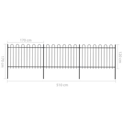 vidaXL Garden Fence with Hoop Top Steel 5.1x1.2 m Black