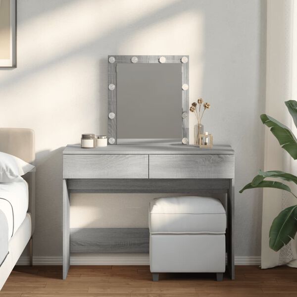 vidaXL Dressing Table with LED Grey Sonoma 100x40x130 cm