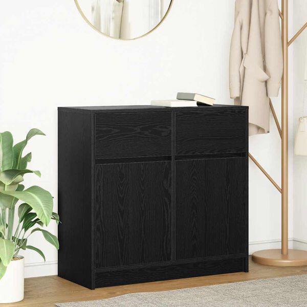 vidaXL Sideboard with Drawer Black Oak 80x34x76 cm Engineered Wood