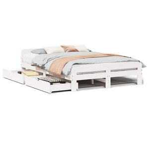 vidaXL Bed frame without Mattress White 150x200 cm King Size Solid Wood Pine