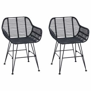 vidaXL Dining Chair 2 pcs Rattan and Iron Black 55 x 50 x 74 cm