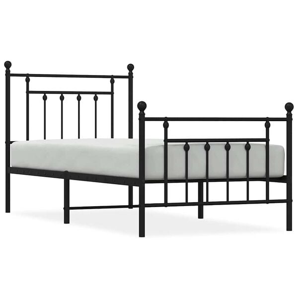 vidaXL Metal Bed Frame without Mattress with Footboard Black 90x200cm