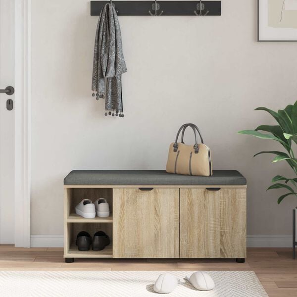 vidaXL Hall Bench with Cushion Plain Sonoma Oak 100 x 38 x 46 cm