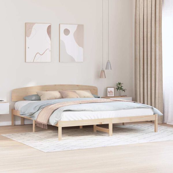 vidaXL Bed Frame with Headboard Natural 200 x 200 cm Solid Pine Wood