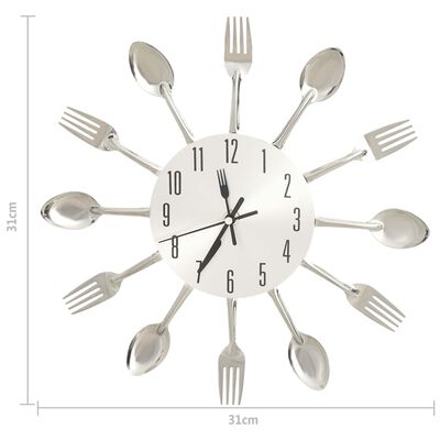 vidaXL Wall Clock with Spoon and Fork Design Silver 31 cm Aluminium
