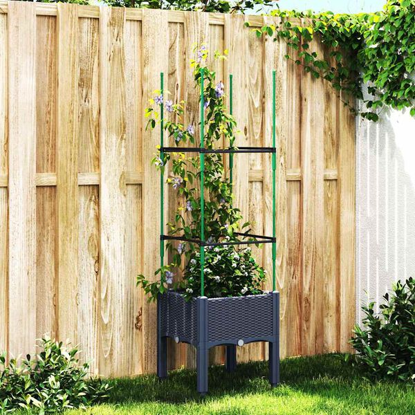 vidaXL Garden Planter with Trellis Blue Grey 40x40x142.5 cm PP