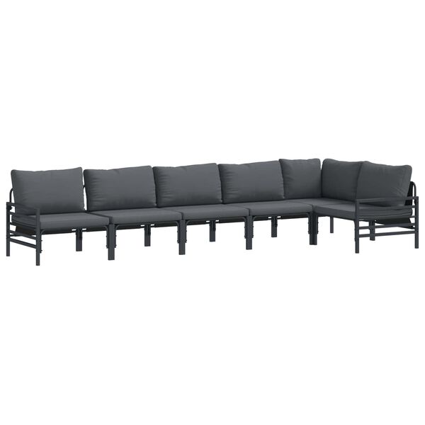 vidaXL Garden Sofa Set with Cushion 6 pcs Black Steel