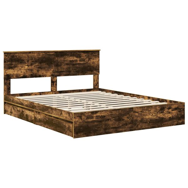 vidaXL Storage Bed with Drawer Smoked Oak 160 x 200 cm Engineered Wood