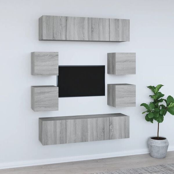 vidaXL 8 Piece TV Cabinet Set Grey Sonoma Engineered Wood