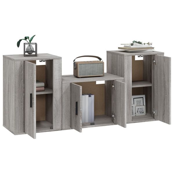 vidaXL 3 Piece TV Cabinet Set Grey Sonoma Engineered Wood