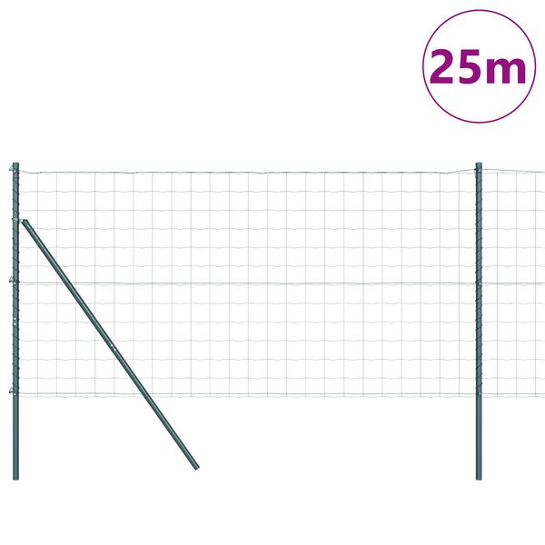 vidaXL Fence with Post Green 1 x 25 m Steel