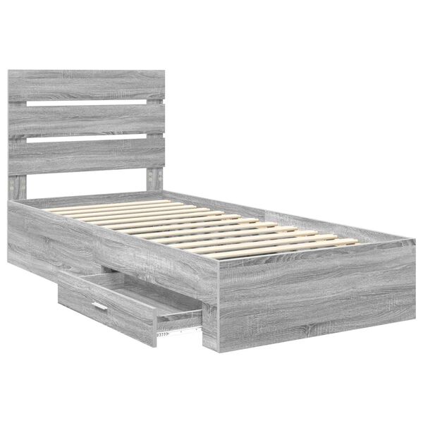 vidaXL Bed Frame with Drawer Grey Sonoma 90 x 200 cm Engineered Wood