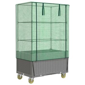 vidaXL Raised Bed with Cover and Wheels&nbsp;Rattan Look&nbsp;80x50x182 cm