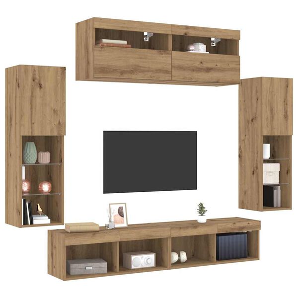vidaXL TV Cabinet Set Wall-mounted 6 pcs Artisan oak Engineered wood