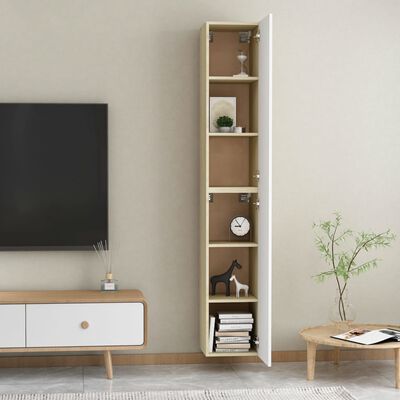 vidaXL TV Cabinets 2 pcs White and Sonoma Oak 30.5x30x90 cm Engineered Wood