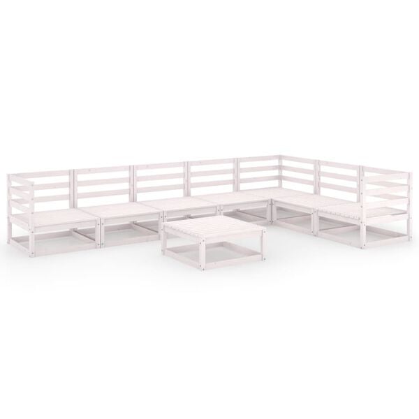 vidaXL 8 Piece Garden Lounge Set White Solid Wood Pine