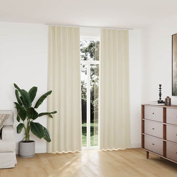 vidaXL Blackout Curtains 2 pcs with Hooks Velvet Cream 140x245 cm